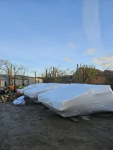 After shot of reduced copse near MOD equipment