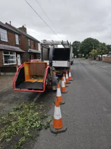 Chipper with cones to create an exclusion zone