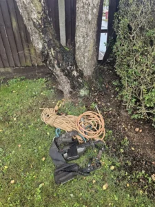 Climbing gear at the base of the tree